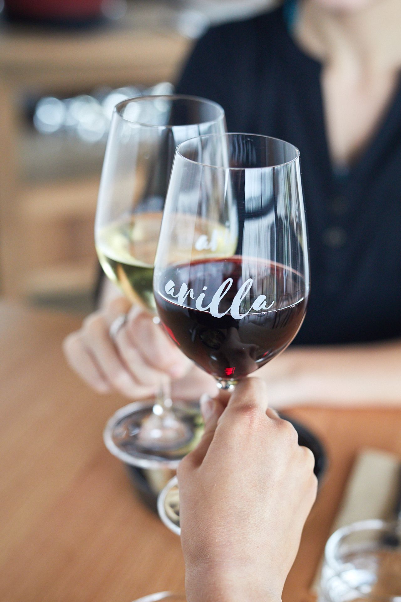 Glasses of wine on the deck